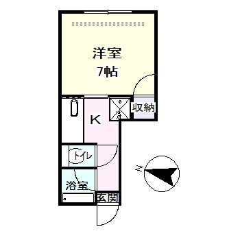 203号室の間取り図（1K・洋室、キッチン、バス・トイレ別）